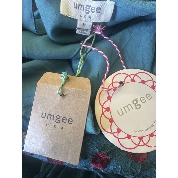 NWT Umgee Floral Embroidered Bell Sleeve Mini Dress Blue Boho Festival Medium - Picture 7 of 16